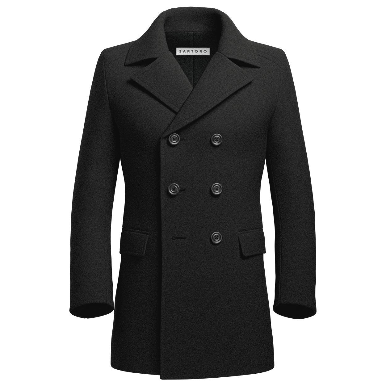 Black Wool Peacoat - SARTORO