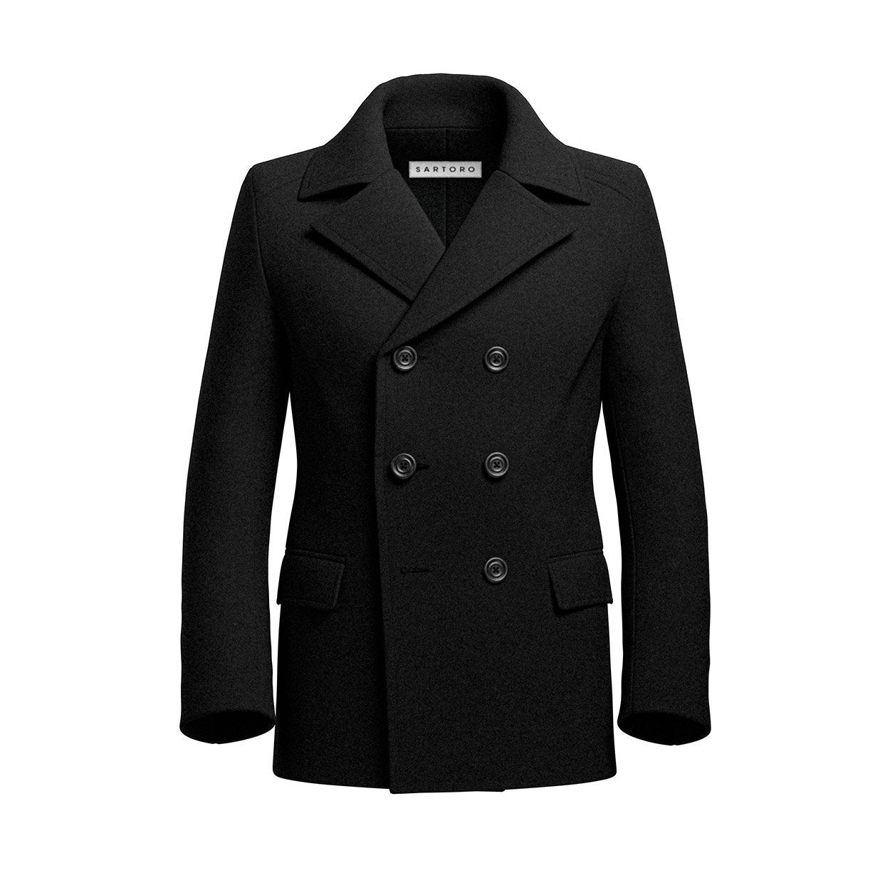 Black Wool Peacoat - SARTORO
