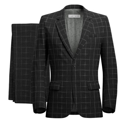 Astor Charcoal Flannel Windowpane Suit - SARTORO