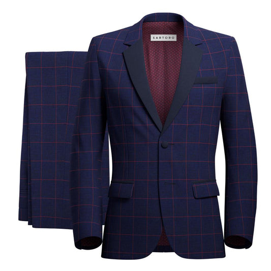 Astor Indigo Blue Windowpane Tuxedo - SARTORO