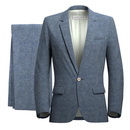 Astor Steel Blue Linen Suit - SARTORO