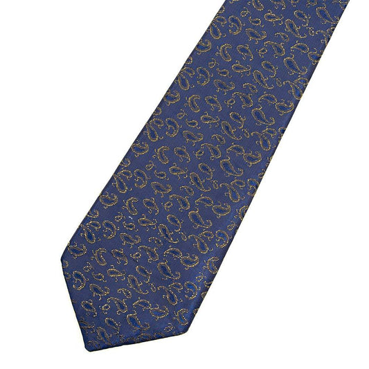 Blue & Gold Paisley Floral Tie - SARTORO