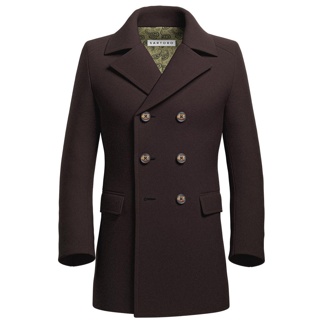 Brown Wool Peacoat - SARTORO