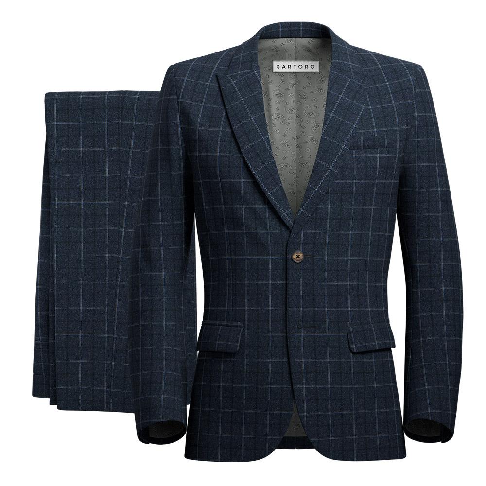 Bryant Charcoal Blue Check Flannel Suit - SARTORO