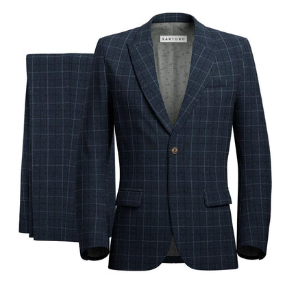 Bryant Charcoal Blue Check Flannel Suit - SARTORO