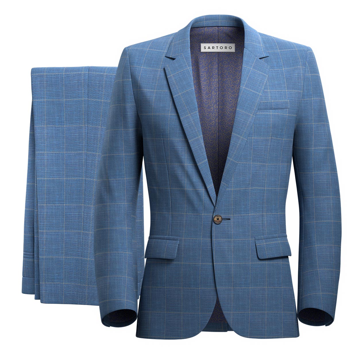 Charles Sky Blue Windowpane Suit - SARTORO