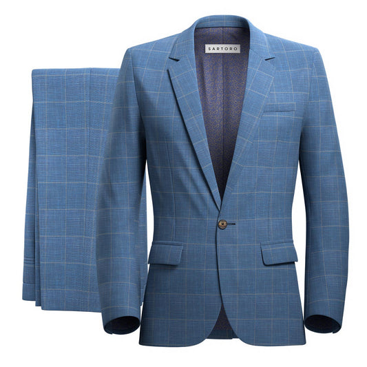 Charles Sky Blue Windowpane Suit - SARTORO