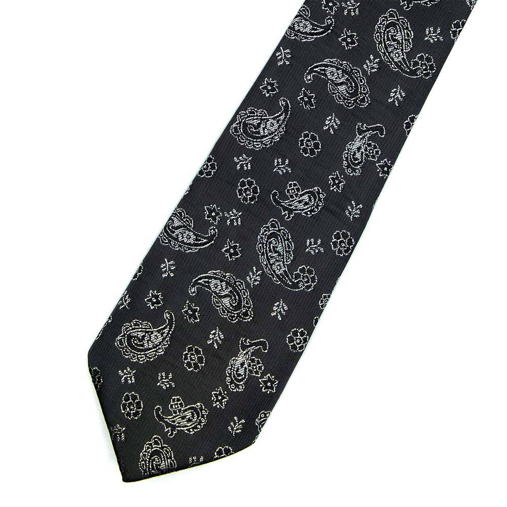 Dark Grey & White Paisley Floral Tie - SARTORO