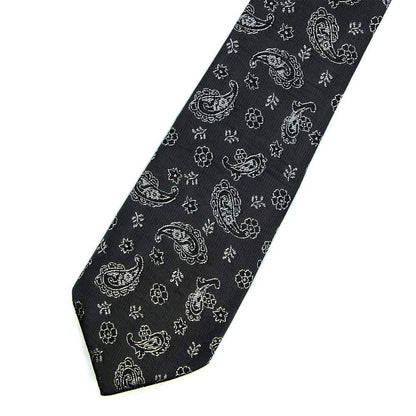Dark Grey & White Paisley Floral Tie - SARTORO