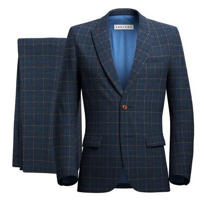 Duke Spruce Blue Flannel Windowpane Suit - SARTORO
