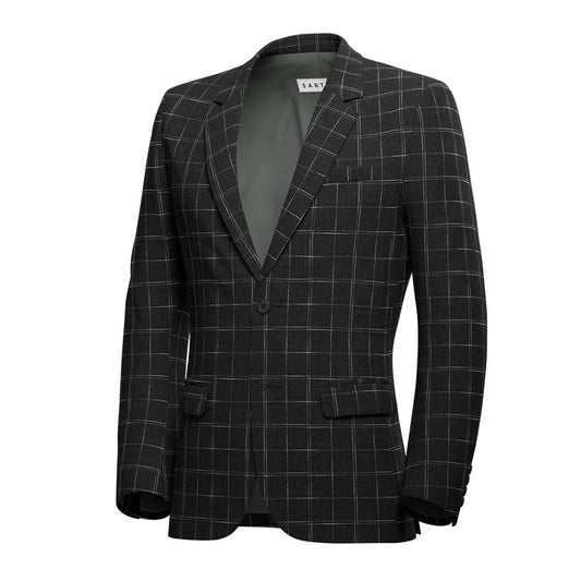 Ellis Charcoal Flannel Windowpane Jacket - SARTORO
