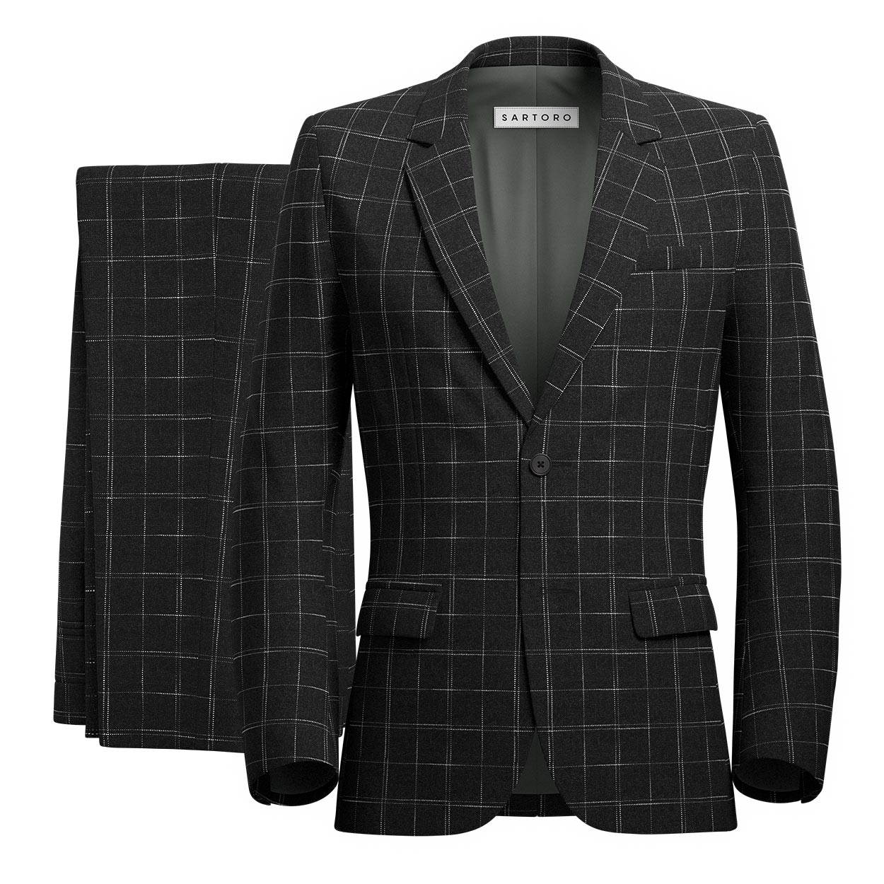 Ellis Charcoal Flannel Windowpane Suit - SARTORO