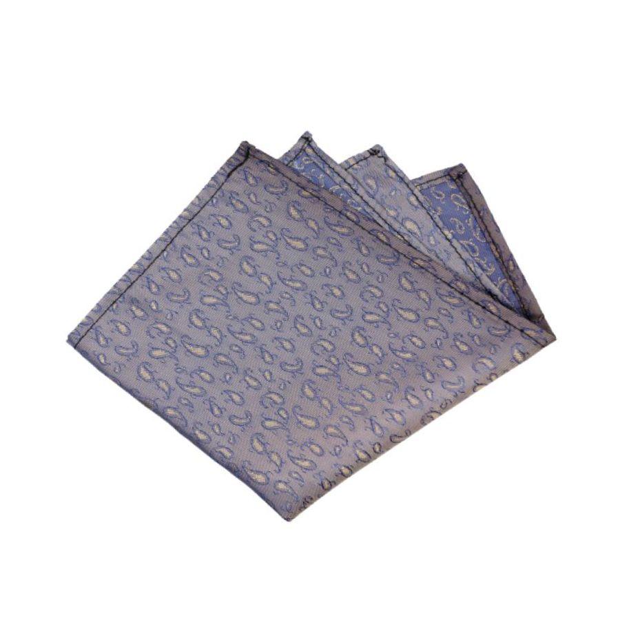 Gold & Blue Paisley Floral Pocket Square - SARTORO