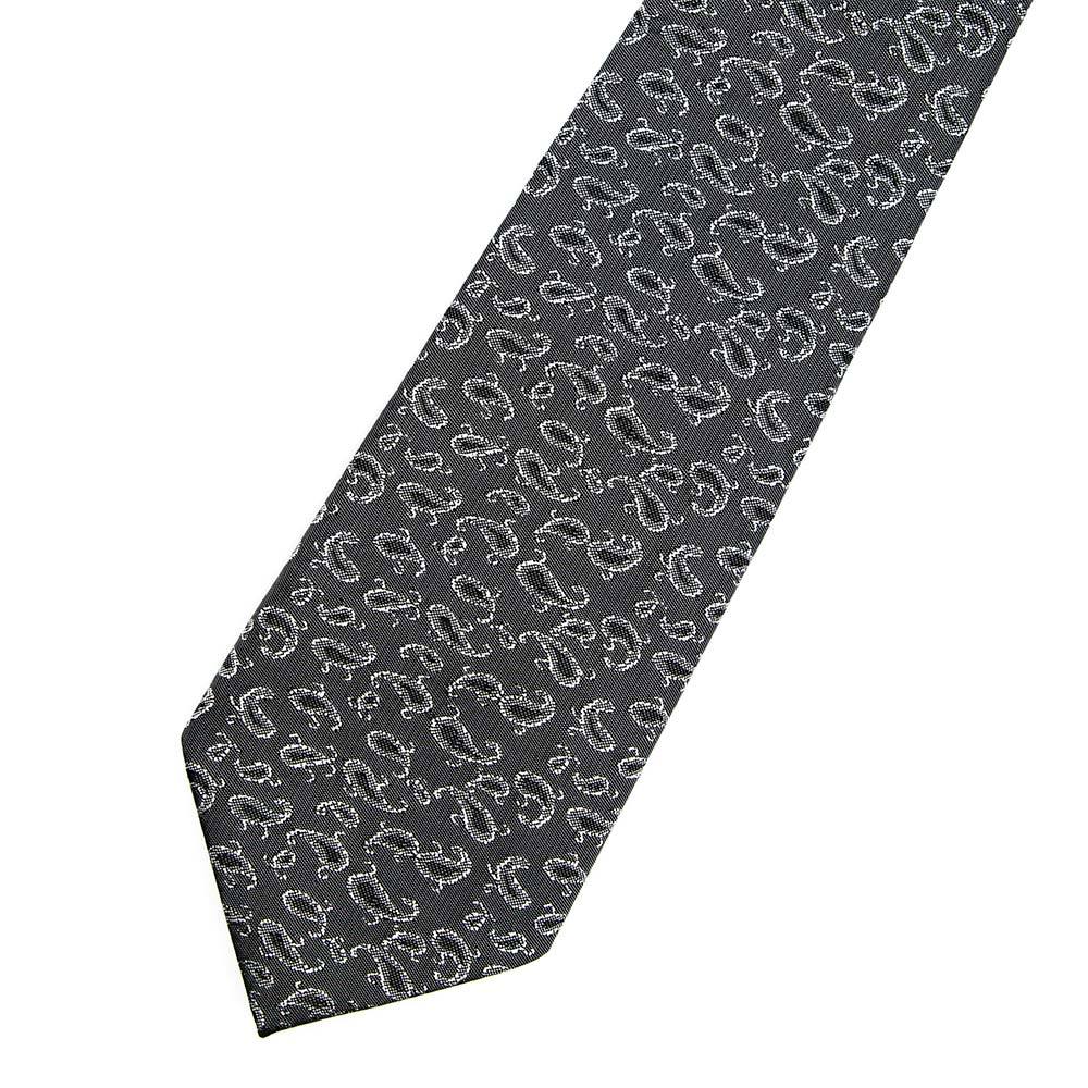 Grey & White Paisley Floral Tie - SARTORO