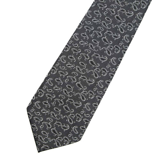 Grey & White Paisley Floral Tie - SARTORO