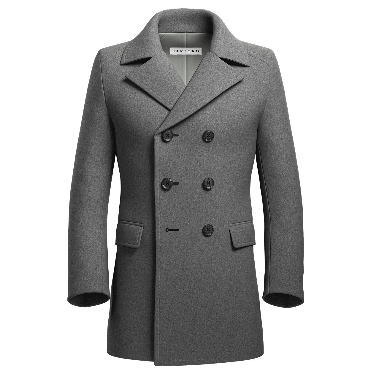 Grey Wool Peacoat - SARTORO