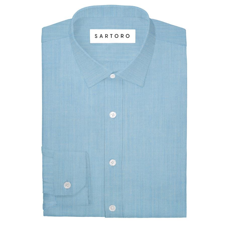 Light Blue Herringbone Shirt - SARTORO