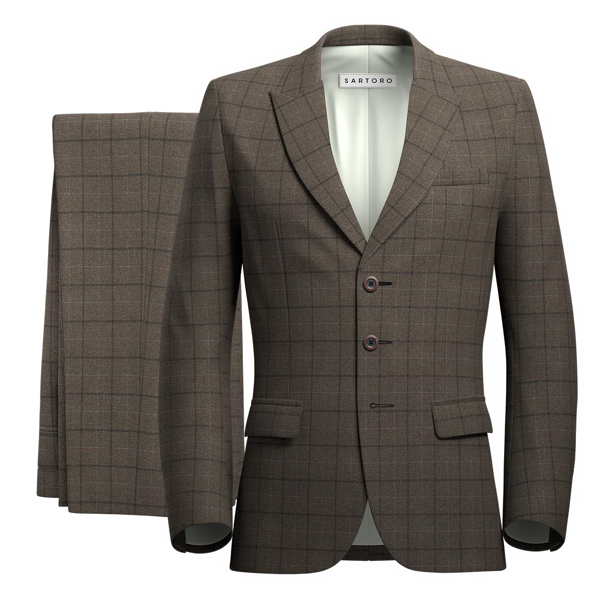 Montauk Cedar Brown Flannel Windowpane Suit - SARTORO