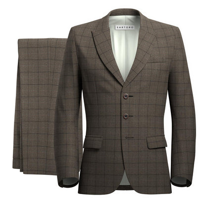 Montauk Cedar Brown Flannel Windowpane Suit - SARTORO