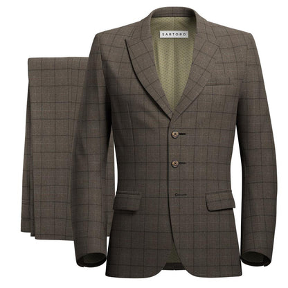 Montauk Cedar Brown Flannel Windowpane Suit - SARTORO