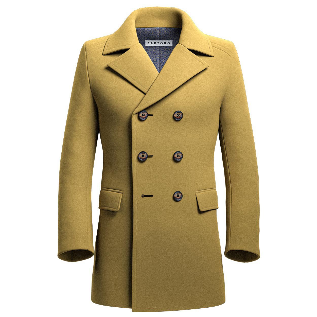 Mustard Wool Peacoat - SARTORO