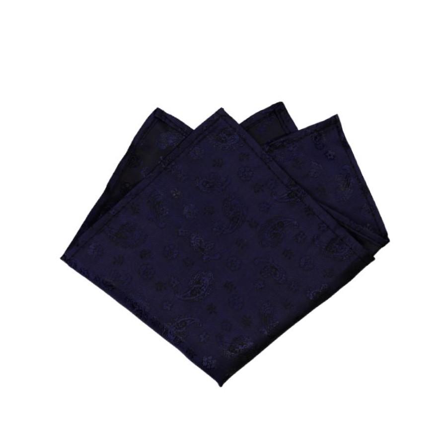 Navy & Black Paisley Floral Pocket Square - SARTORO