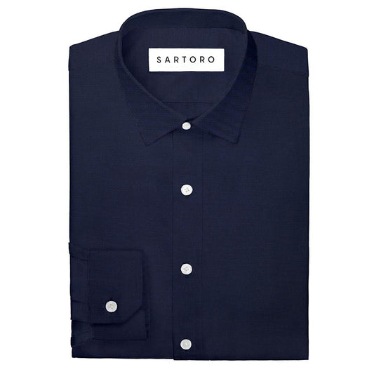 Navy Cotton Micro Dobby Shirt - SARTORO