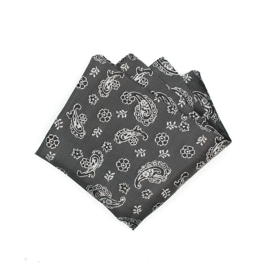 Paisley Dark Grey Pocket Square - SARTORO
