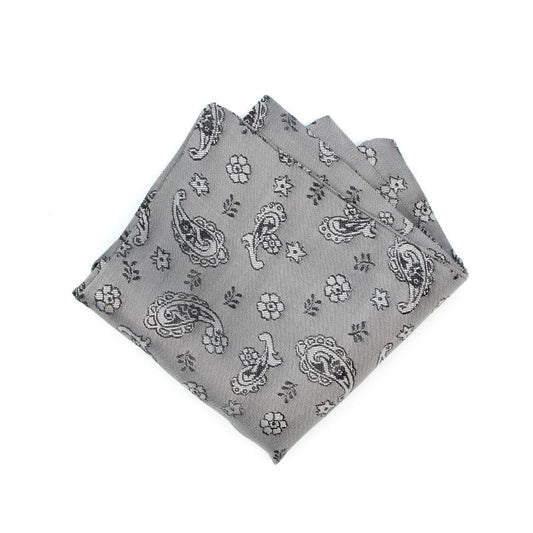 Paisley Light Grey Pocket Square - SARTORO