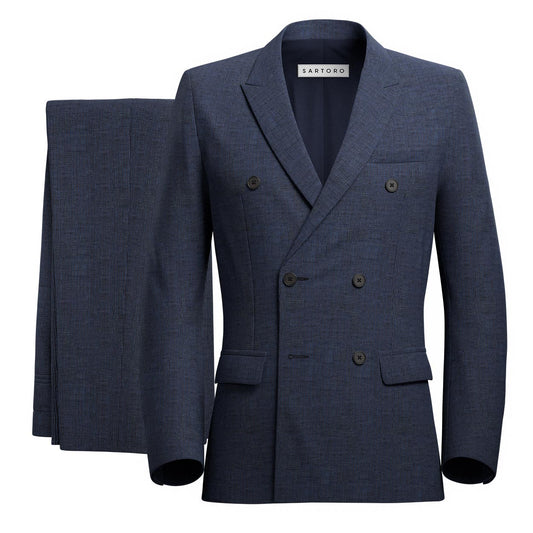 Waverly Blue Houndstooth Linen Suit - SARTORO